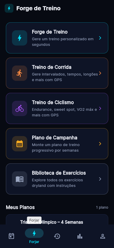 Tela do Forge — geracao de treinos personalizados